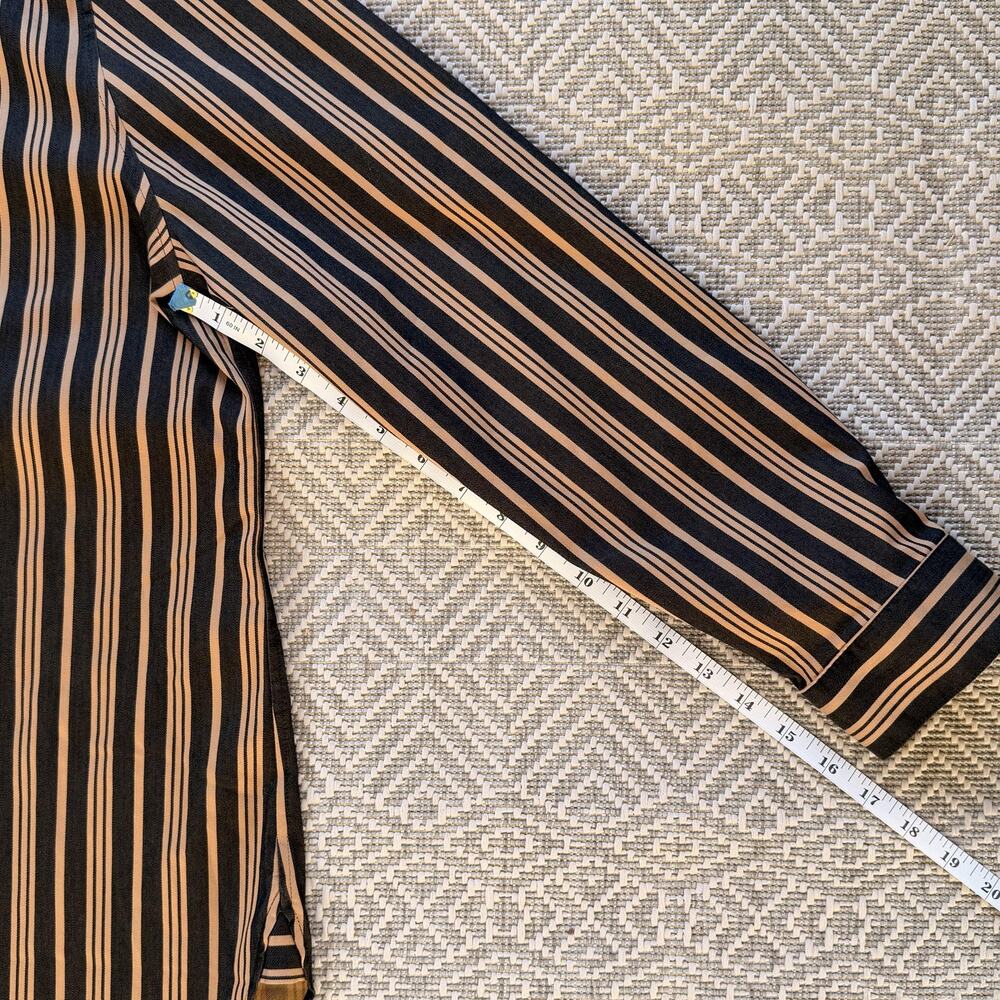 Chicos Shirt Womens 12 Black Tan Stripe Button Front Long Sleeve Stretch Blouse - Picture 9 of 11